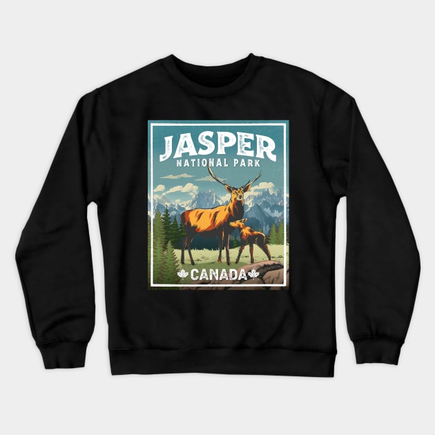 Jasper National Park Deer Vintage Look Crewneck Sweatshirt by MarkusShirts